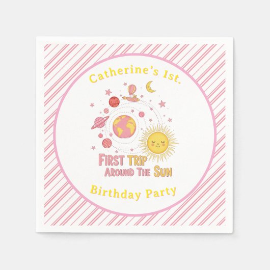 Eerste reis rond het Zonnemeisje 1e. verjaardagsfe Servet (Voorkant)