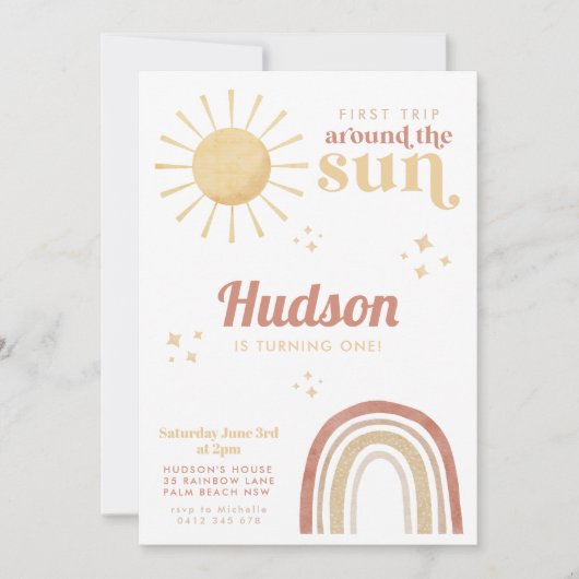 Eerste reis rond Sun Boho Rainbow 1e verjaardag Kaart (Voorkant)