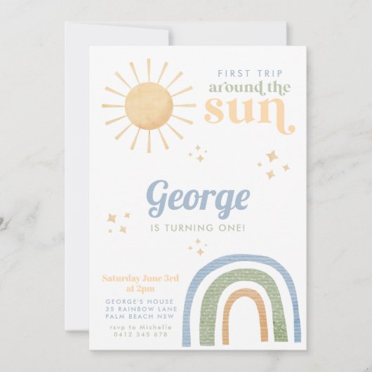 Eerste reis rond Sun Boy Rainbow 1e verjaardag Kaart (Voorkant)