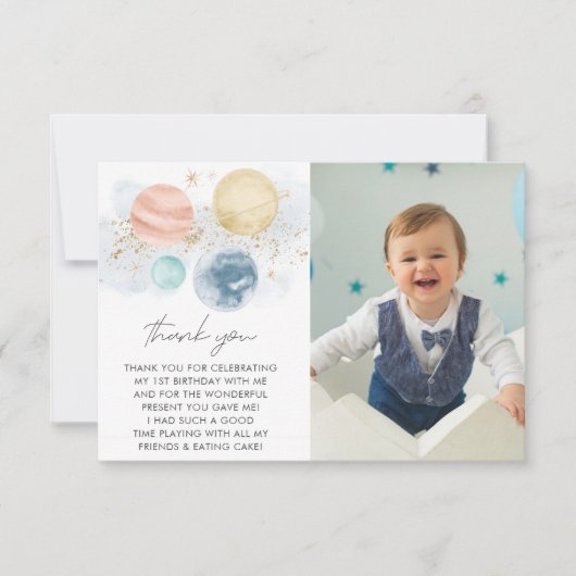 Eerste reis rond Sun Boys 1e verjaardag Foto Bedankkaart (Voorkant)