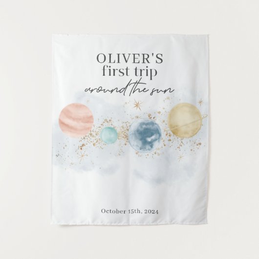 Eerste reis rond Sun Space 1e verjaardag banner Wandkleed (Voorkant)