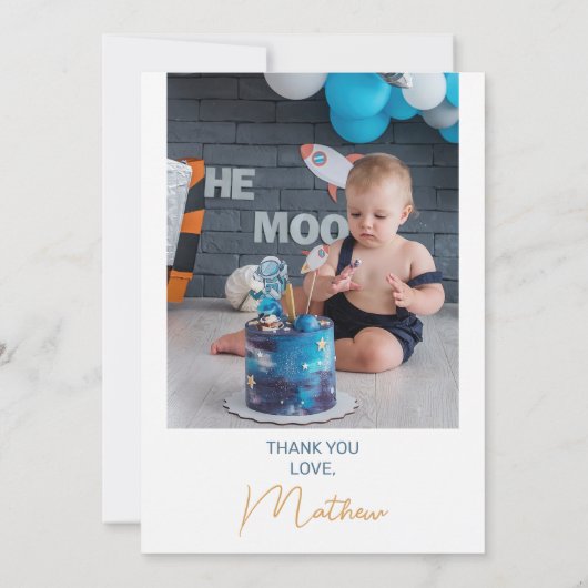 Eerste reis rond zon 1e verjaardag bedankje kaart (Achterkant)