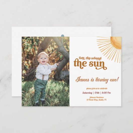 Eerste reis rond zon 1e verjaardag foto kaart (Voorkant / Achterkant)