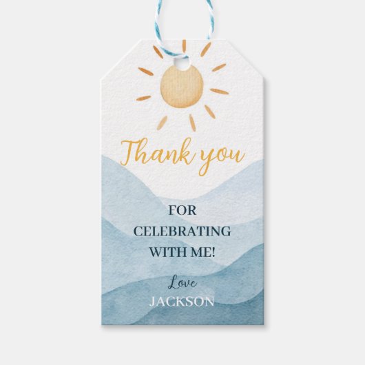 Eerste reis rond zon dank u Label verjaardagsfeest Cadeaulabel (Voorkant)