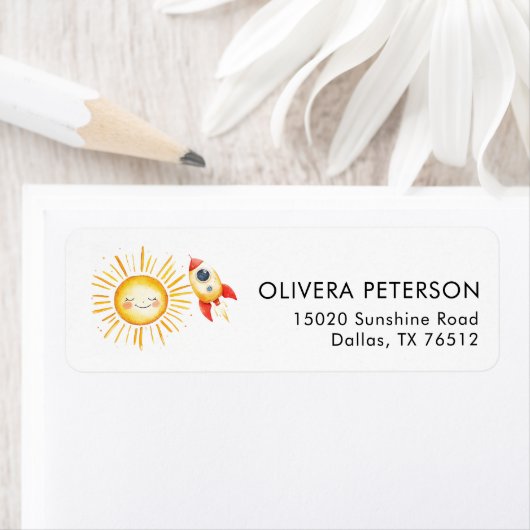 Eerste reis rond zon retour adreslabels etiket (Insitu)