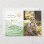 Eerste reis rond zon Verjaardag Foto uitnodiging (Voorkant)