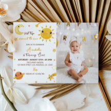 Eerste reis rond zon Verjaardag Foto uitnodiging