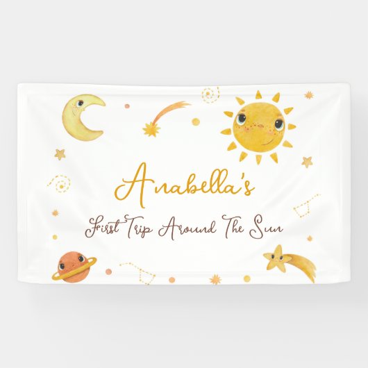 Eerste reis rond zon verjaardagsbanner spandoek (Horizontaal)