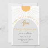 Eerste reis rond zongrijs geel 1e verjaardag kaart (Voorkant)