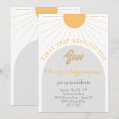 Eerste reis rond zongrijs geel 1e verjaardag kaart (Voorkant / Achterkant)