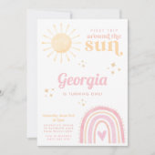 Eerste reis rond zonroze regenboog 1e verjaardag kaart (Voorkant)