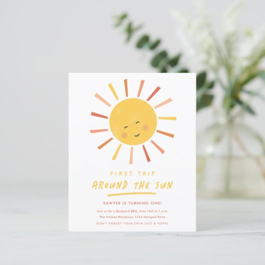 Eerste reis rondom de Zon 1e verjaardag Uitnodigin (Staand voorkant)