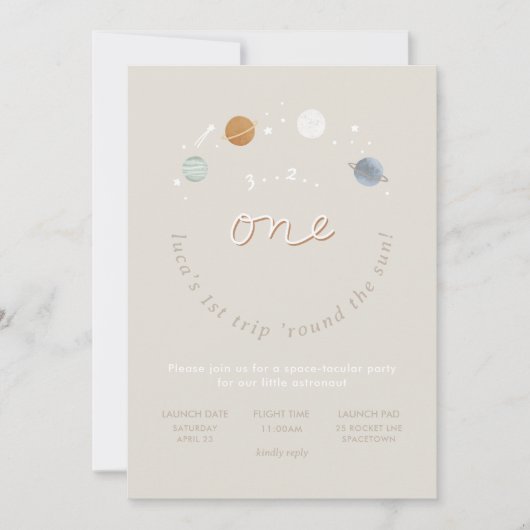 Eerste reis Ruimtethema 1e verjaardag uitnodiging  (Voorkant)