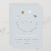 Eerste reis Ruimtethema 1e verjaardag uitnodiging (Voorkant / Achterkant)