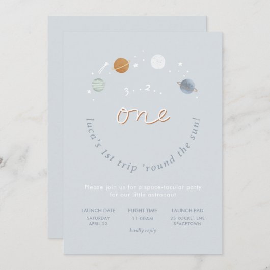 Eerste reis Ruimtethema 1e verjaardag uitnodiging (Voorkant / Achterkant)