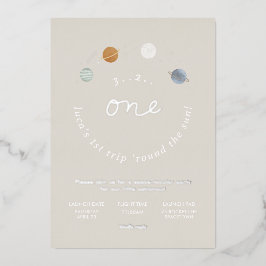 Eerste Reis Ruimtevaart Thema 1e Verjaardag Folie  Uitnodiging