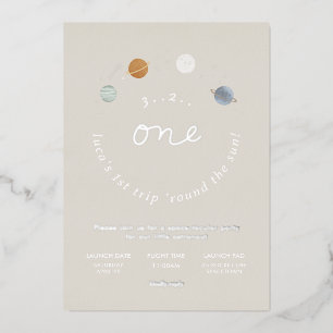 Eerste Reis Ruimtevaart Thema 1e Verjaardag Folie  Uitnodiging