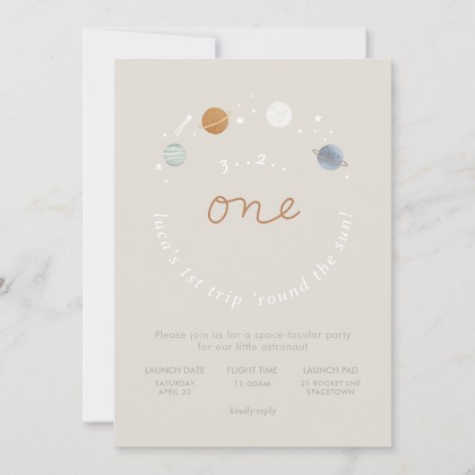 Eerste reis Ruimtevaartthema 1e verjaardag Uitnodi Kaart (Voorkant)