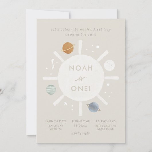 ‘Eerste reis’ Sun Space 1e verjaardag Kaart (Voorkant)