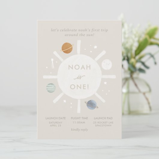 ‘Eerste reis’ Sun Space 1e verjaardag Kaart (Staand voorkant)