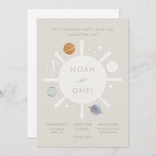 ‘Eerste reis’ Sun Space 1e verjaardag Kaart (Voorkant / Achterkant)