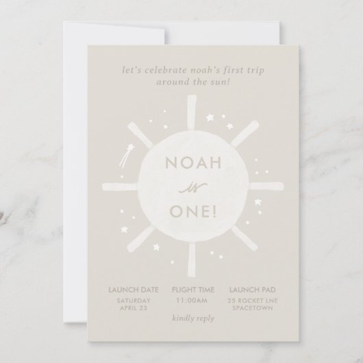 ‘Eerste reis’ Sun Stars Space 1e verjaardag Kaart (Voorkant)