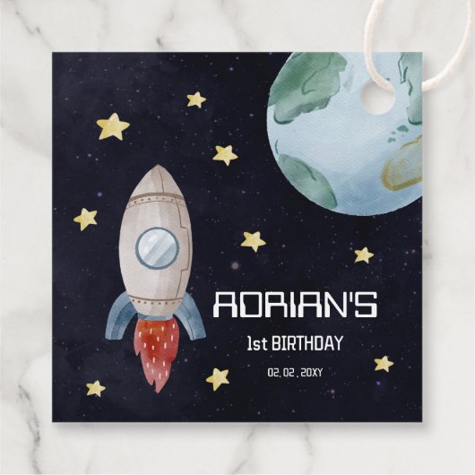 Eerste reis van de eerste verjaardag van de ruimte bedankjes labels (Achterkant)