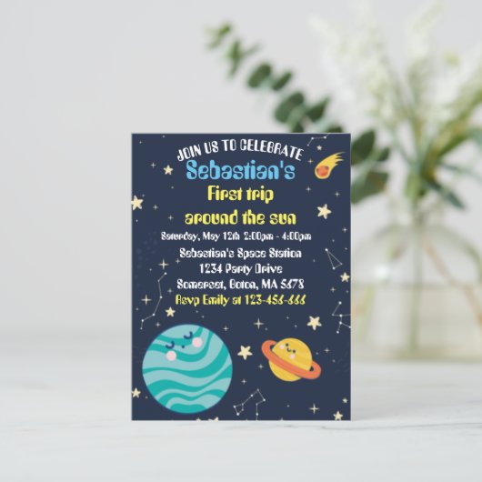 Eerste reis van de eerste verjaardag van de ruimte briefkaart (Staand voorkant)