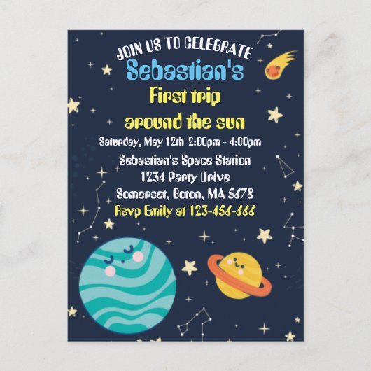 Eerste reis van de eerste verjaardag van de ruimte briefkaart (Voorkant)