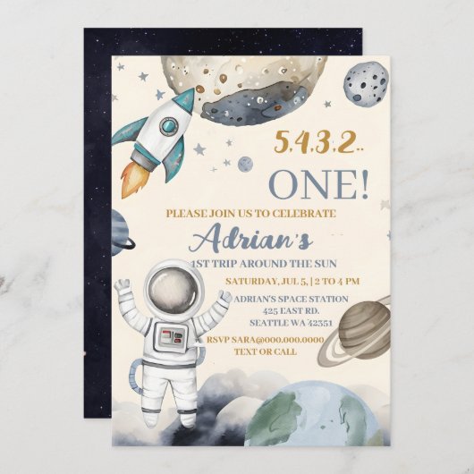 Eerste reis van de eerste verjaardag van de ruimte kaart (Voorkant / Achterkant)