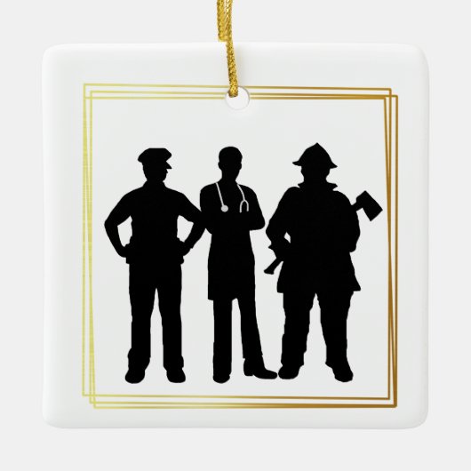 Eerste respondent Silhouettes kerstversiering Keramisch Ornament (Voorkant)