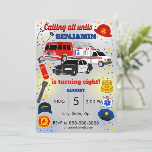 Eerste Responder Birthday Uitnodiging (Staand voorkant)