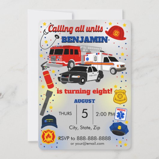 Eerste Responder Birthday Uitnodiging (Voorkant)