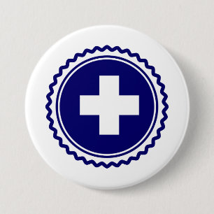 Eerste Responder Blue Health Care Cross Ronde Button 7,6 Cm