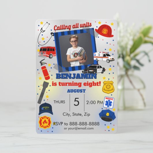 Eerste Responder Fotouitnodiging op zaterdag Kaart (Staand voorkant)