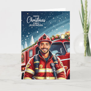 Eerste Responder Latino Mannelijke Brandweerman Ke Feestdagen Kaart