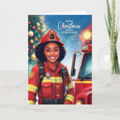 Eerste Responder Zwarte Vrouw Brandweerman Kerst Feestdagen Kaart (Voorkant)