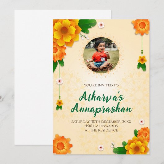 Eerste Rice voeding ceremonie uitnodiging Annapras (Voorkant / Achterkant)