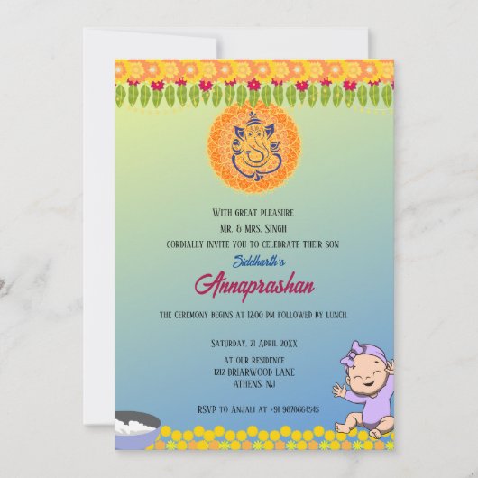 Eerste Rijst "Annaprashan" Indiaas Baby Afbeelding Kaart (Voorkant)