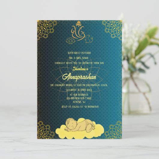 Eerste Rijst "Annaprashan" Indiaas Baby Afbeelding Kaart (Staand voorkant)