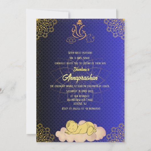 Eerste Rijst "Annaprashan" Indiaas Baby Afbeelding Kaart (Voorkant)