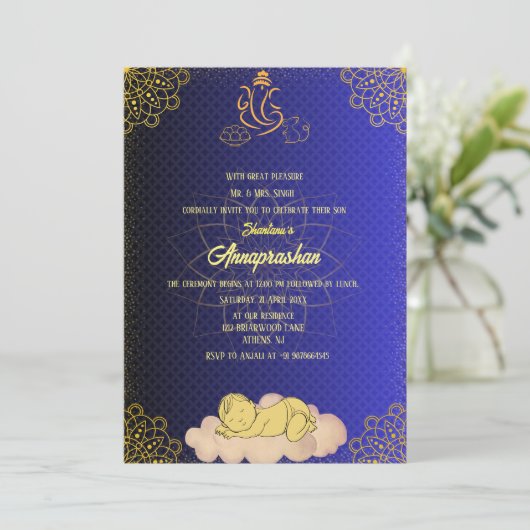 Eerste Rijst "Annaprashan" Indiaas Baby Afbeelding Kaart (Staand voorkant)