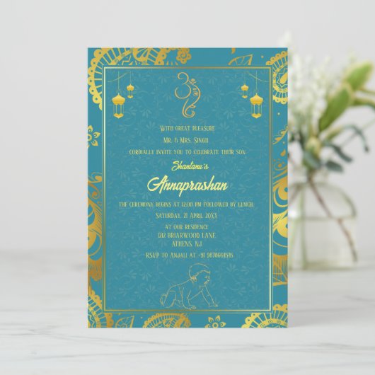 Eerste Rijst "Annaprashan" Indiaas Baby Afbeelding Kaart (Staand voorkant)