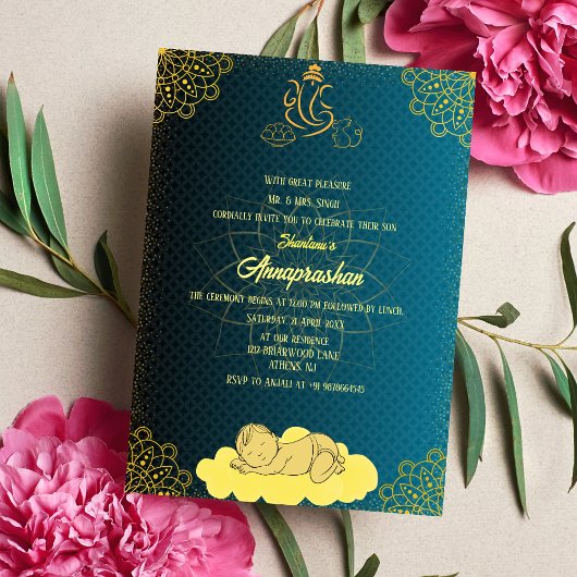 Eerste Rijst "Annaprashan" Indiaas Baby Afbeelding Kaart