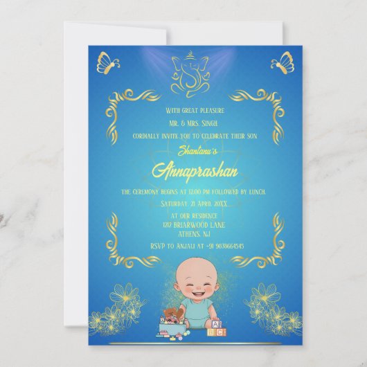 Eerste Rijst "Annaprashan" Indiaas Baby Afbeelding Kaart (Voorkant)