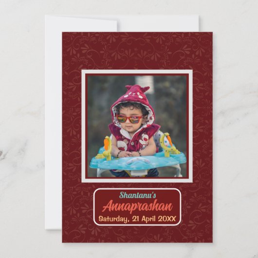 Eerste Rijst "Annaprashan" Indiaas Baby Afbeelding Kaart (Achterkant)