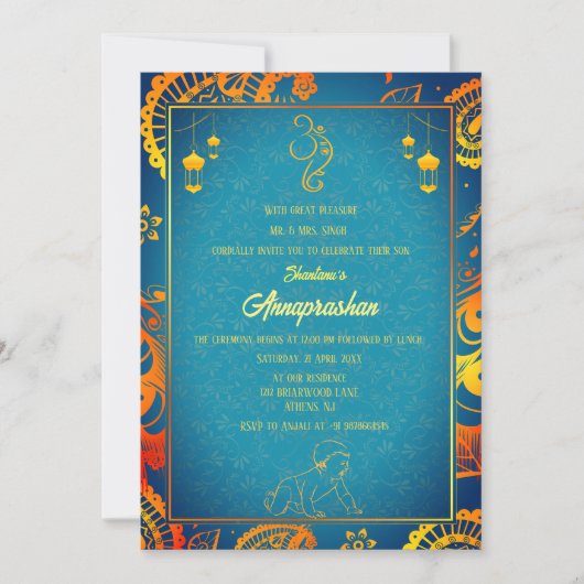 Eerste rijst "Annaprashan" Indiase Baby Kaart (Voorkant)