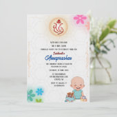 Eerste rijst "Annaprashan" Indiase bloemuitnodigin Kaart (Staand voorkant)