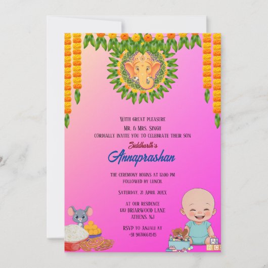 Eerste rijst "Annaprashan" Indiase uitnodiging (Voorkant)