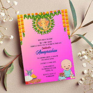 Eerste rijst "Annaprashan" Indiase uitnodiging